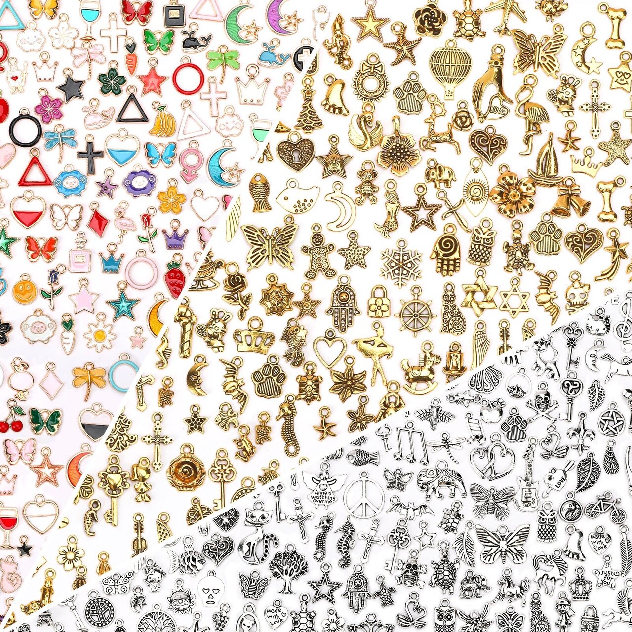 SANNIX 350Pcs Charm for Jewelry Making, Assorted Gold Enamel Charms, Mixed Bulk Antique Gold Tibetan Silver Jewelry Bangle Charm Pendants for Bracelet Necklaces Earrings Making Supplies